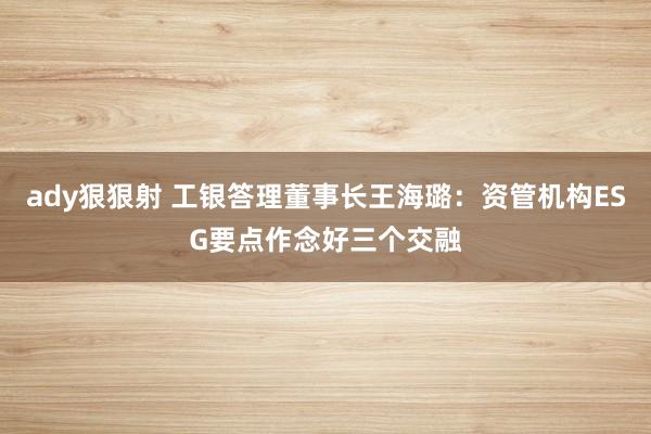 ady狠狠射 工银答理董事长王海璐：资管机构ESG要点作念好三个交融