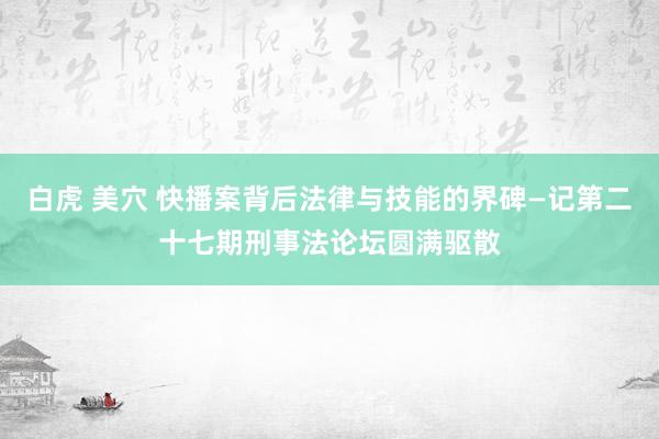 白虎 美穴 快播案背后法律与技能的界碑—记第二十七期刑事法论坛圆满驱散